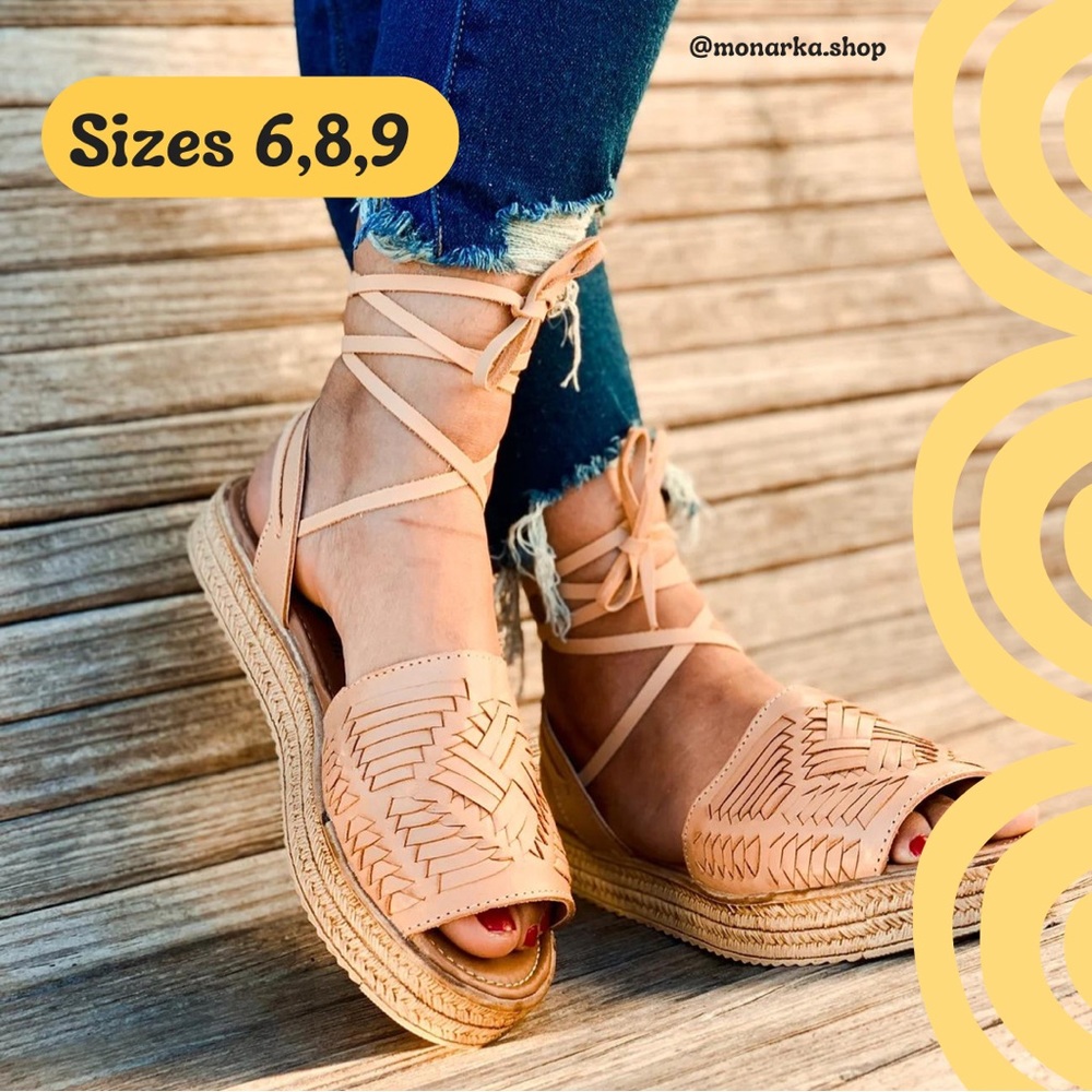 Peep tow platform huarache sandal wrap around